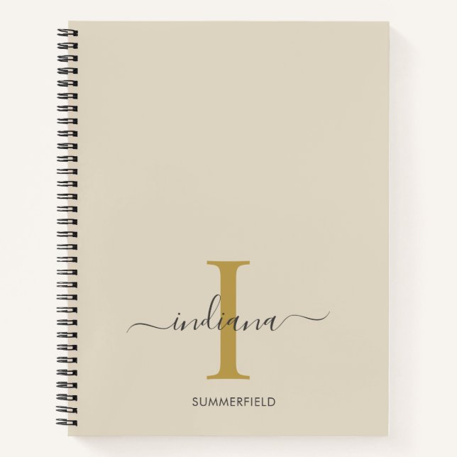 Minimalistisch Monogram Gold Grau Script Name Notizbuch (Vorderseite)