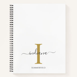Minimalistisch Monogram Gold Grau Script Name Notizbuch