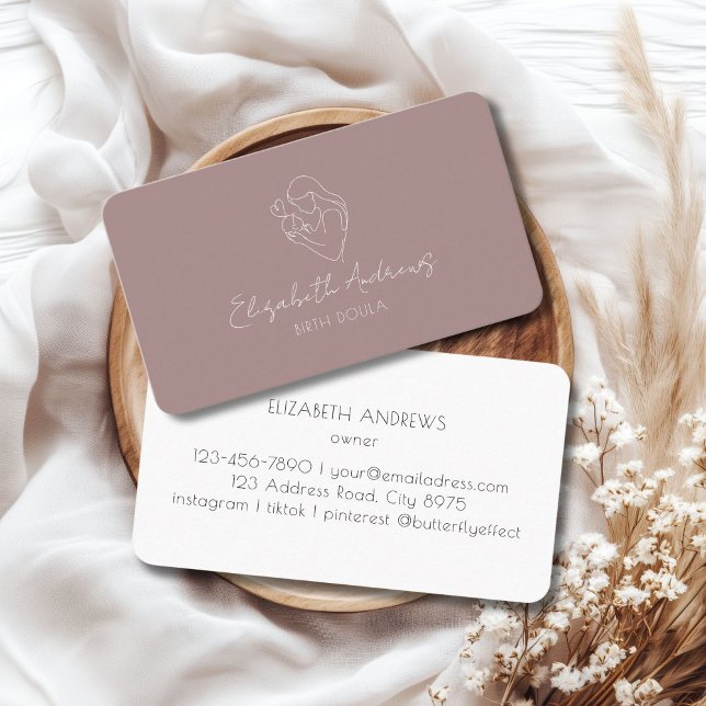 Minimalistisch Mother & Baby Line Art - Doula, Mid Visitenkarte (Minimalist Mother & Baby Line Art – Doula, Midwife, Taupe Business Card)