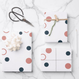 Minimalistisch Navy Blau Korallen Polka-Punkte Geschenkpapier Set