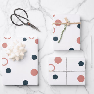 Minimalistisch Navy Blau Korallen Polka-Punkte Geschenkpapier Set