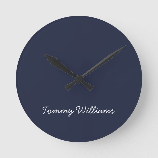 Minimalistisch Navy Blue Beruflich Simple Runde Wanduhr (Vorderseite)