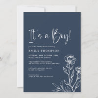 Minimalistisch Navy Blue Botanical Boy Baby Dusche