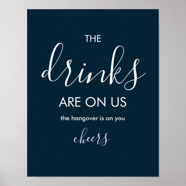 Minimalistisch Navy Blue Funny Wedding Open Bar Poster (Vorne)