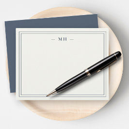 Minimalistisch Navy Blue & Ivory Two Border Monogr Mitteilungskarte
