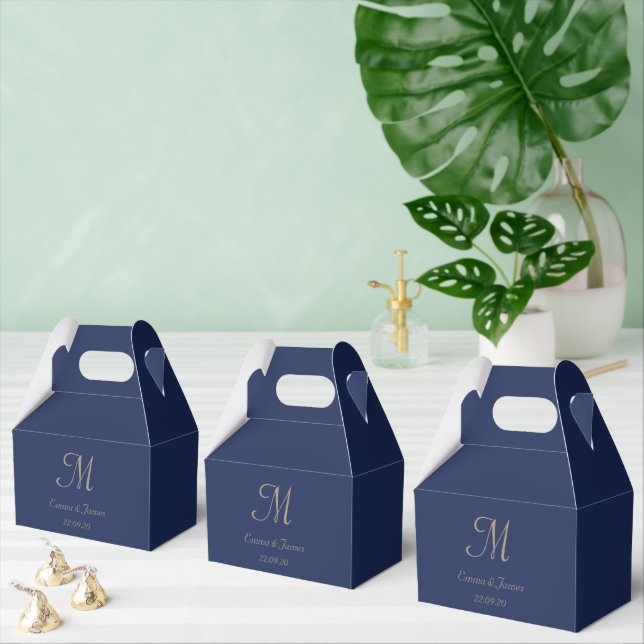 Minimalistisch Navy Blue Monogram Script Hochzeit Geschenkschachtel (Zahlreiche)