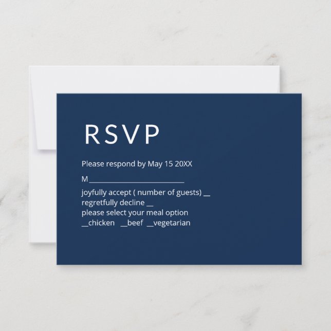 Minimalistisch Navy Blue RSVP Card Karte (Vorderseite)