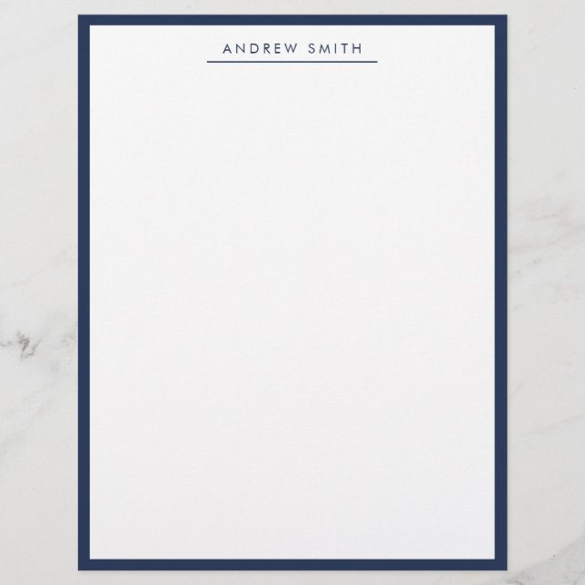 Minimalistisch Navy Blue Simple Line Moderne Klass Briefbogen (Vorderseite)