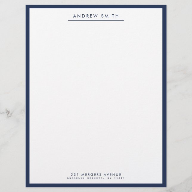 Minimalistisch Navy Blue Simple Line Name Adresse Briefbogen (Vorderseite)