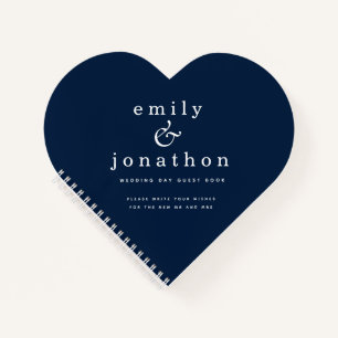 Minimalistisch Navy Blue Wedding Heart Gästebuch Notizbuch