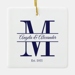Minimalistisch Navy Blue Wedding Split Monogram Keramikornament