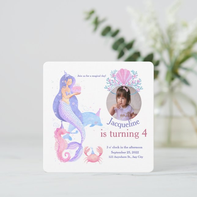 Minimalistisch Niedlich unter Meerjungfrau Geburts Einladung (Stehend Vorderseite)