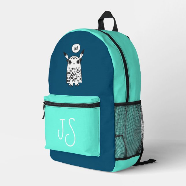 Minimalistisch: niedliche Aquamarine Bedruckter Rucksack (Rückseitige Ecke Rechts)