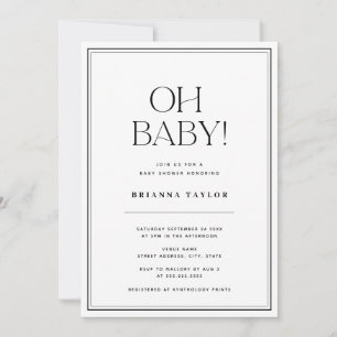 Minimalistisch Oh Baby Black & White Baby Dusche Einladung