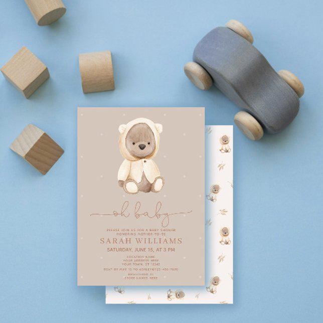 Minimalistisch Oh Baby Brown Bear Baby Dusche Einladung (Von Creator hochgeladen)