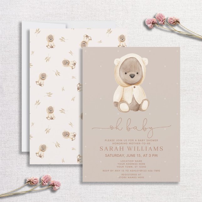 Minimalistisch Oh Baby Brown Bear Baby Dusche Einladung (Von Creator hochgeladen)