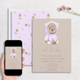 Minimalistisch Oh Baby Lavender Bear Baby Dusche Einladung