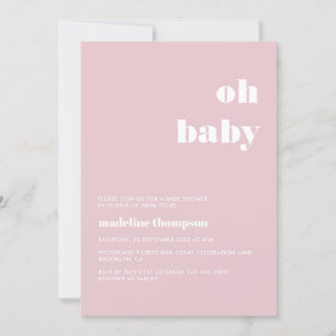 Minimalistisch Oh Baby Pastel Pink Babydusche Einladung