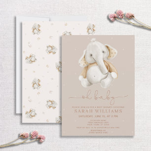 Minimalistisch Oh Boy Elephant Brown Baby Shower I Einladung