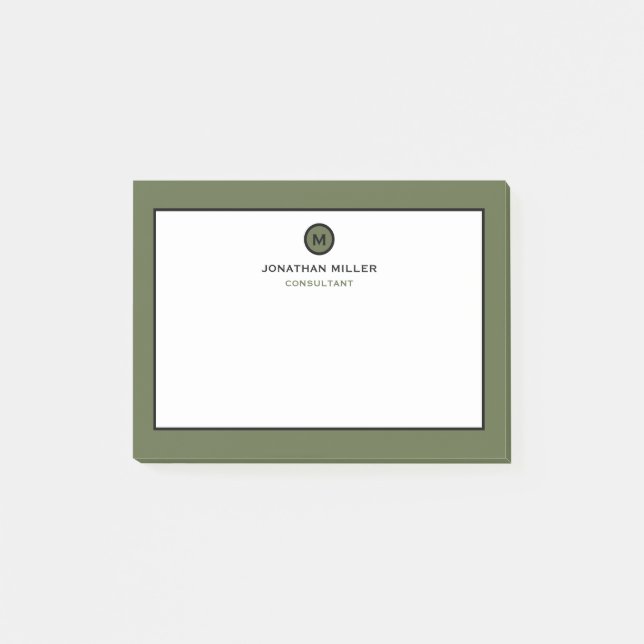Minimalistisch-Olive-Classic-Monogramm Post-it Klebezettel (Vorderseite)
