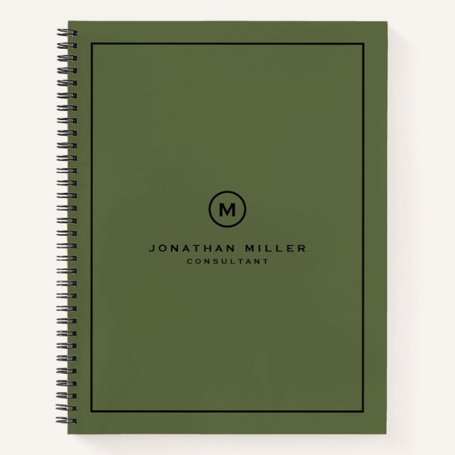 Minimalistisch-Olive-Green-Monogramm Notizbuch (Vorderseite)