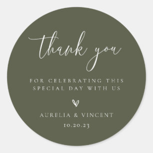 Minimalistisch Olive Green Wedding Vielen Dank Runder Aufkleber