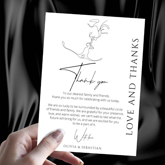 Minimalistisch One Line Art Kissing Couple Wedding Dankeskarte (Von Creator hochgeladen)