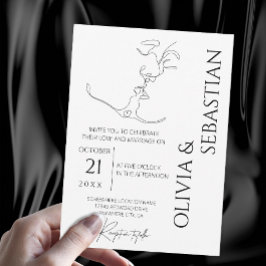Minimalistisch One Line Art Kissing Couple Wedding Einladung