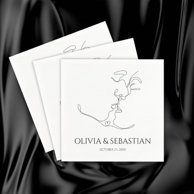 Minimalistisch One Line Art Kissing Couple Wedding Serviette (Von Creator hochgeladen)