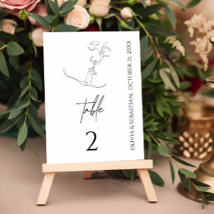 Minimalistisch One Line Art Kissing Couple Wedding Tischnummer