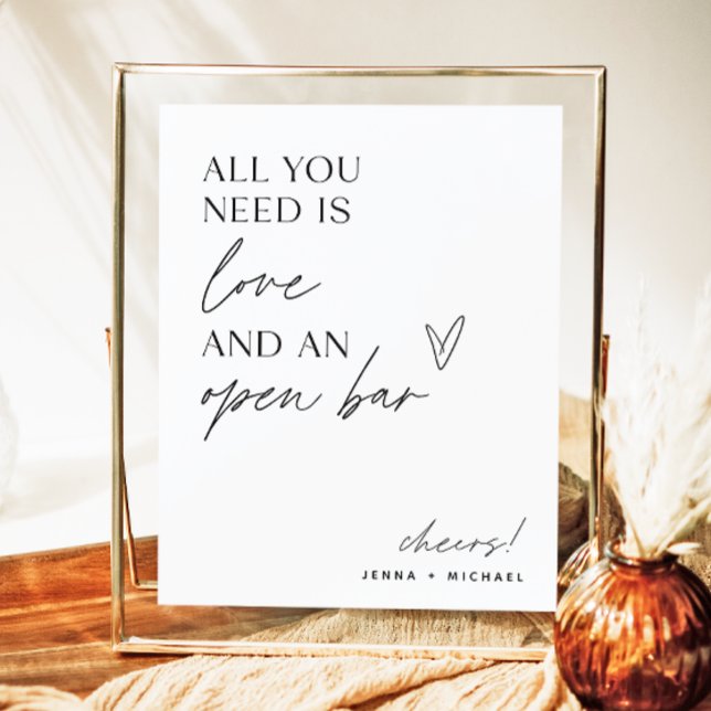 Minimalistisch Open Bar Sign | Moderne Hochzeitsst Poster (Von Creator hochgeladen)