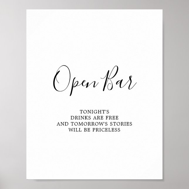 Minimalistisch Open Bar Sign Poster (Vorne)