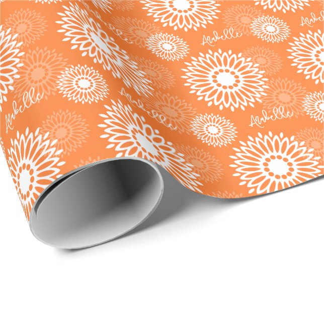 Minimalistisch Orange Mandala Geometric Floral Nam Geschenkpapier (Rolleneckpunkt)