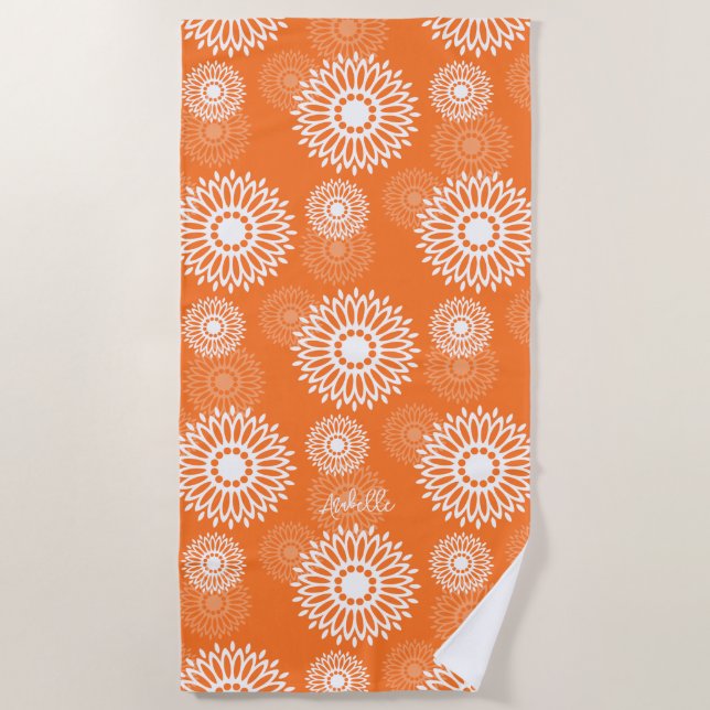 Minimalistisch Orange Mandala Geometric Floral Nam Strandtuch (Vorderseite)