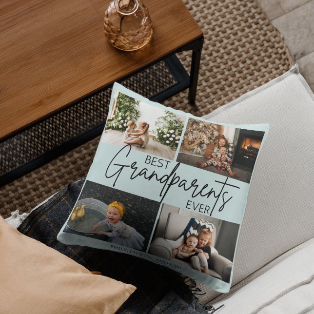 Minimalistisch Pastel Blue Best Grandeltern Foto Kissen (Von Creator hochgeladen)