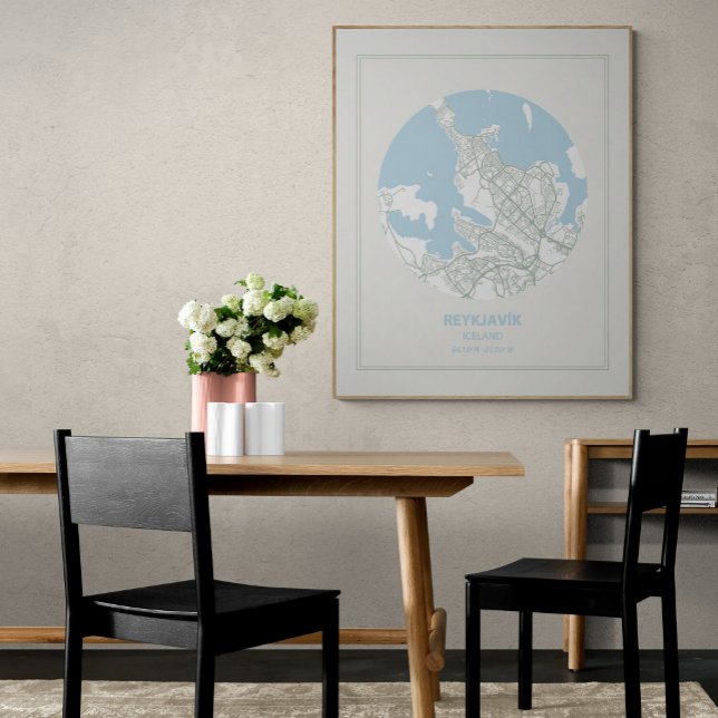 Minimalistisch Pastel Blue Map Art Reykjavik Islan Poster (Von Creator hochgeladen)
