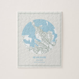 Minimalistisch Pastel Blue Map Art Reykjavik Islan Puzzle