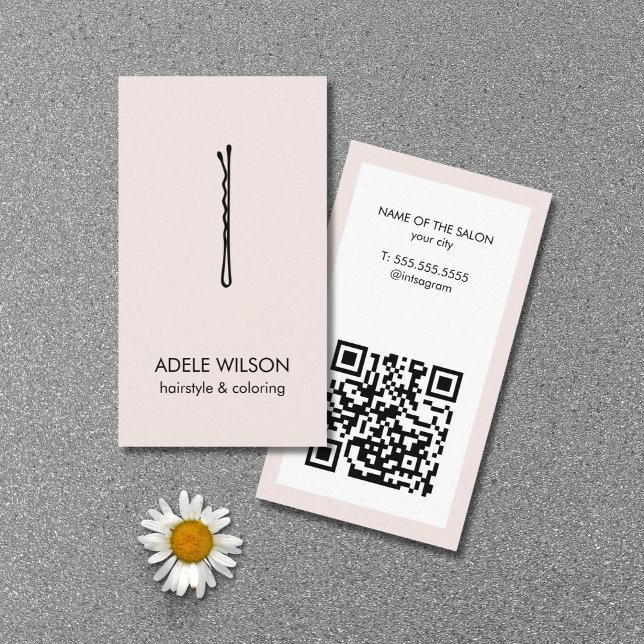Minimalistisch Pastel White QR Code Haare Button S Visitenkarte (Von Creator hochgeladen)