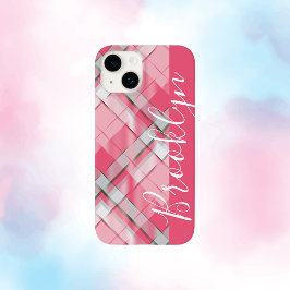 Minimalistisch Pastell Rosa Karierter Individuelle Case-Mate iPhone 14 Hülle