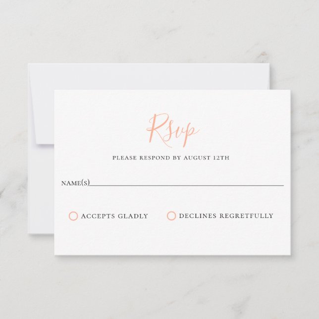 Minimalistisch Peach Bellini Wedding RSVP Card (Vorderseite)