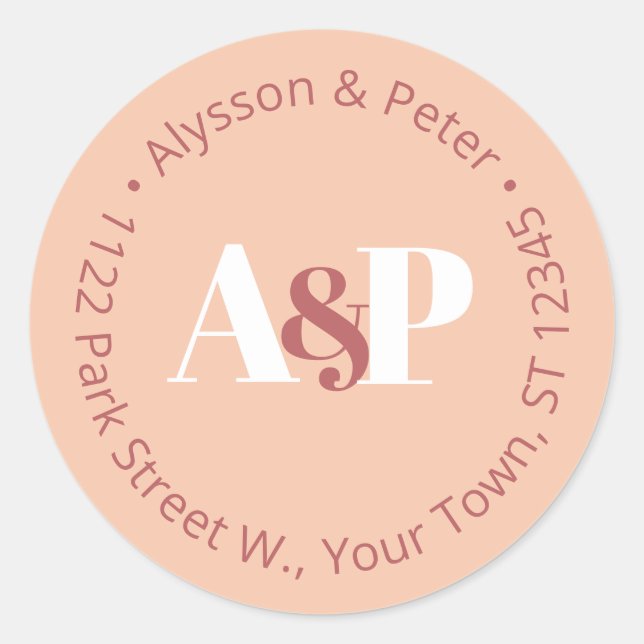 Minimalistisch Peach Burnt Sienna Rücksendeadresse Runder Aufkleber (Vorderseite)