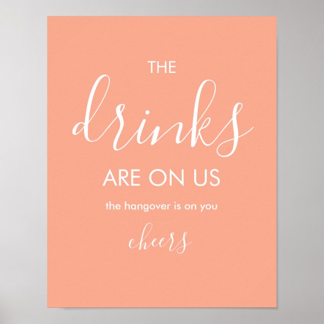 Minimalistisch Peach Funny Wedding Open Bar Poster (Vorne)