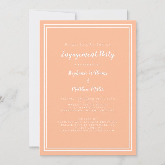 Minimalistisch Peach White Wedding Party Einladung (Vorderseite)