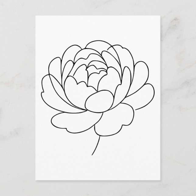 Minimalistisch Peony Bloom Line Art Postkarte (Vorderseite)