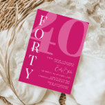 Minimalistisch Pink 40. Geburtstag Party Einladung<br><div class="desc">Diese minimalistische Typografie aus dem 30. Jubiläum-Party Einladung ist perfekt für eine moderne Geburtstagsparty. Das schlichte Design mit klassisch weißem Schriftart auf rosa Hintergrund. Anpassbar in jeder Farbe. Behalt das Design minimal und elegant, wie es ist, oder personalisiere es durch Hinzufügen von eigenen Grafiken und Kunstwerken. Für eine erweiterte Anpassung...</div>