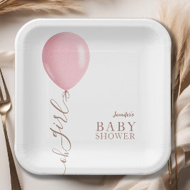 Minimalistisch Pink Ballon Oh Girl Baby Dusche Pappteller