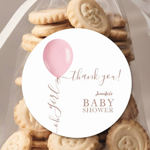 Minimalistisch Pink Ballon Oh Girl Baby Dusche Runder Aufkleber