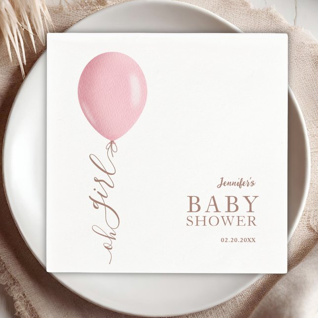 Minimalistisch Pink Ballon Oh Girl Baby Dusche Serviette (Von Creator hochgeladen)
