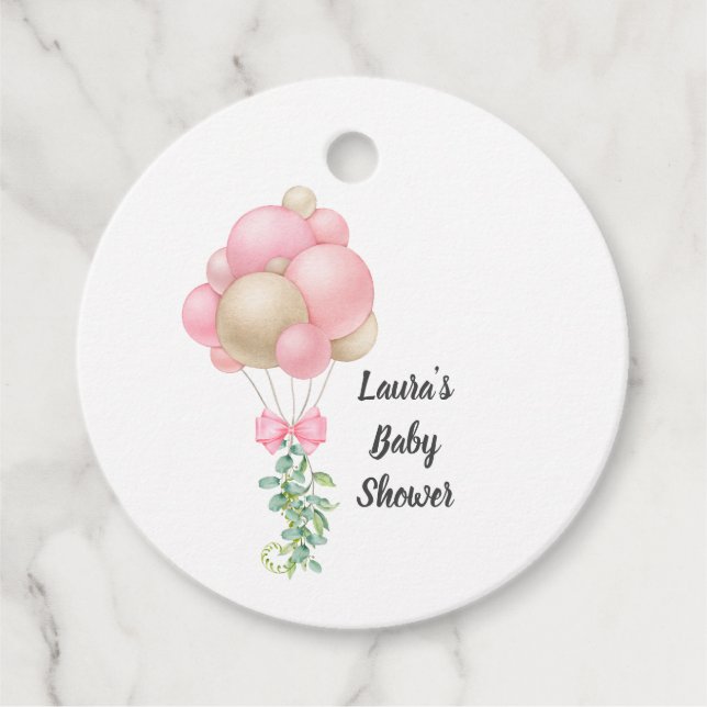 Minimalistisch Pink Balloons Girl Baby Dusche Geschenkanhänger (Vorderseite)