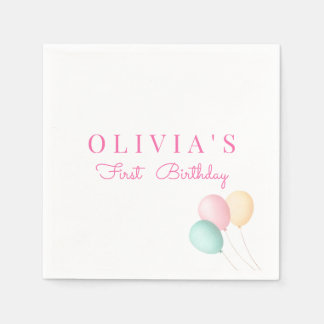 Minimalistisch Pink Blue Yellow Ballon Erster Gebu Serviette